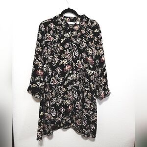 Nwot Caffe Marrakesh Floral Blouse Sheer High Low Hem, Size XL